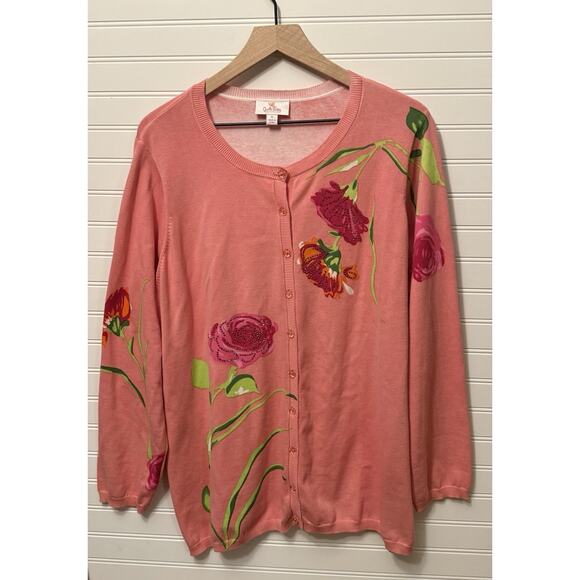 QUACKER FACTORYEmbellished Cardigan Sweater 1X Roses Flowers - Picture 1 of 8